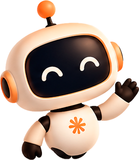 Claudini, el robot blanco y naranja de la app, saludando con una mano